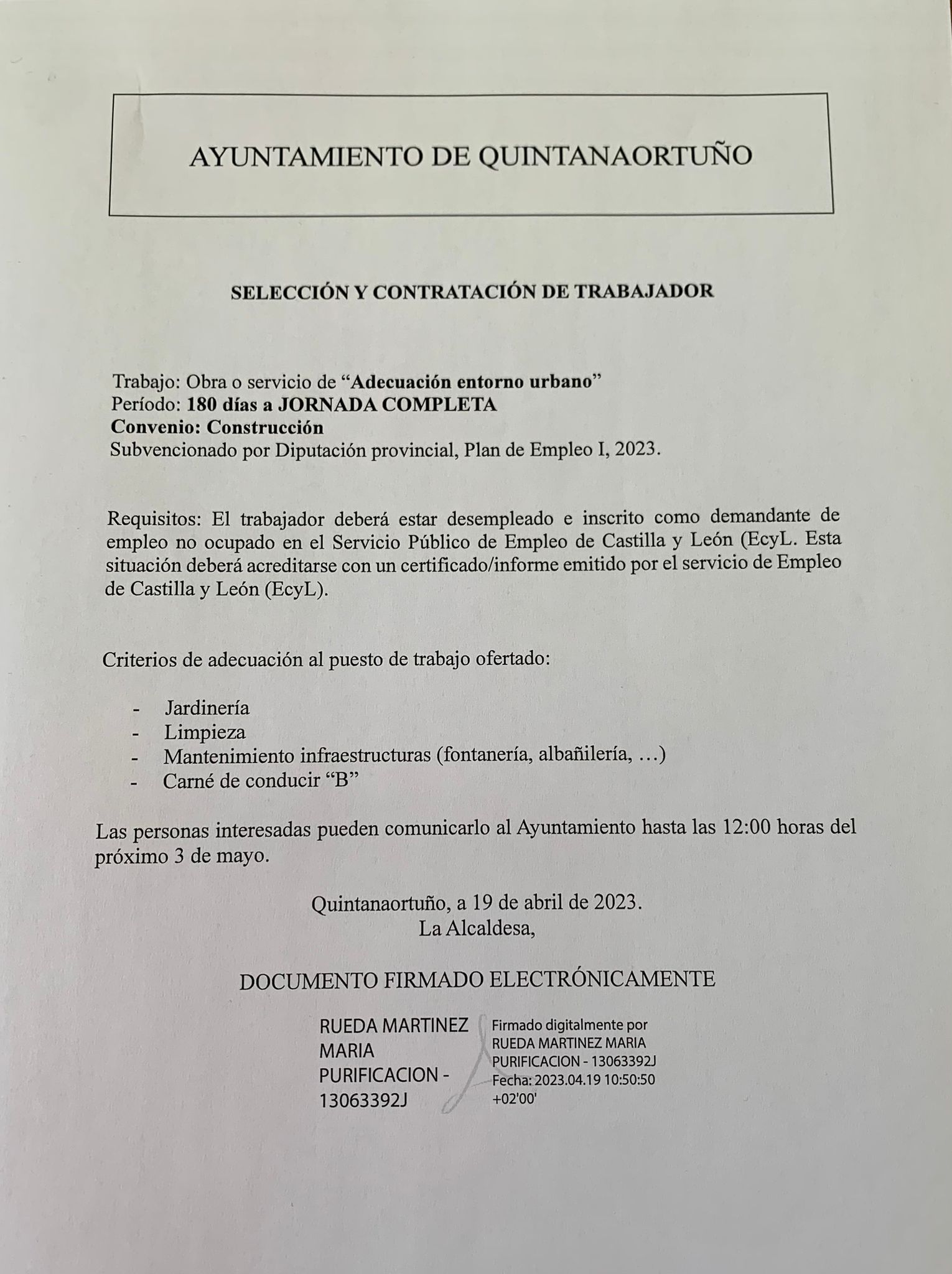 Contratación Trabajador Quintanaortuño